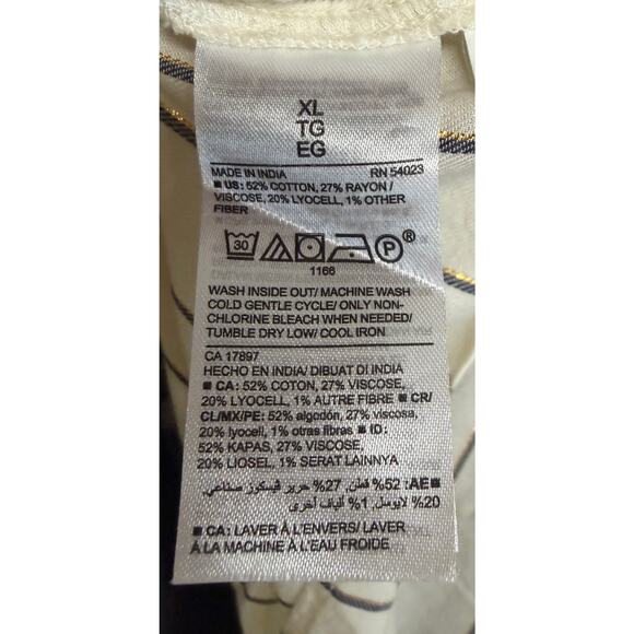 Old Navy Women Blouse Top XXL Long Sleeve Round Neck Keyhole Ivory Stripe New - Picture 9 of 10